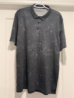 Men's Washed Black Polo Shirt with Subtle Pattern